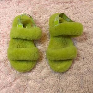 Green UGG sling back fluffy sandals#shearling #sandals
